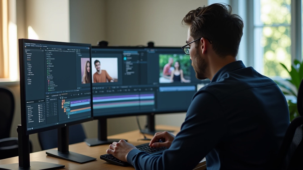 Designer de motion em seu espaço de trabalho criando animações em After Effects