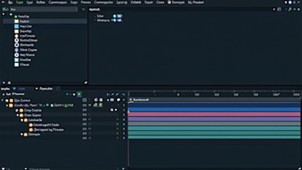 Painel de camadas do After Effects mostrando estrutura hierárquica com pastas e elementos organizados